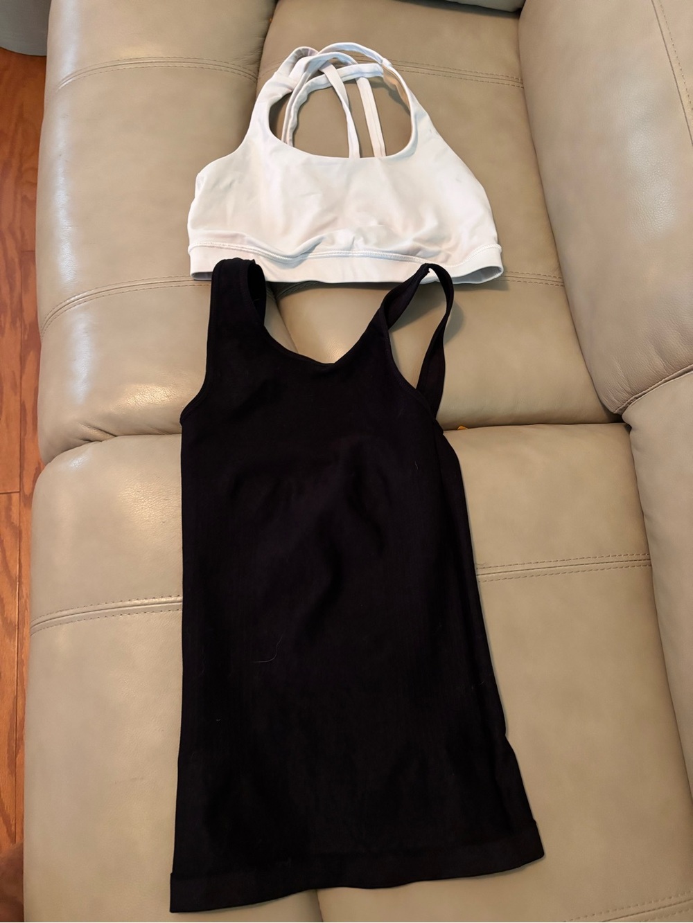 lululemon athletica Black Ribbed Tank with White Strappy Sports Bra